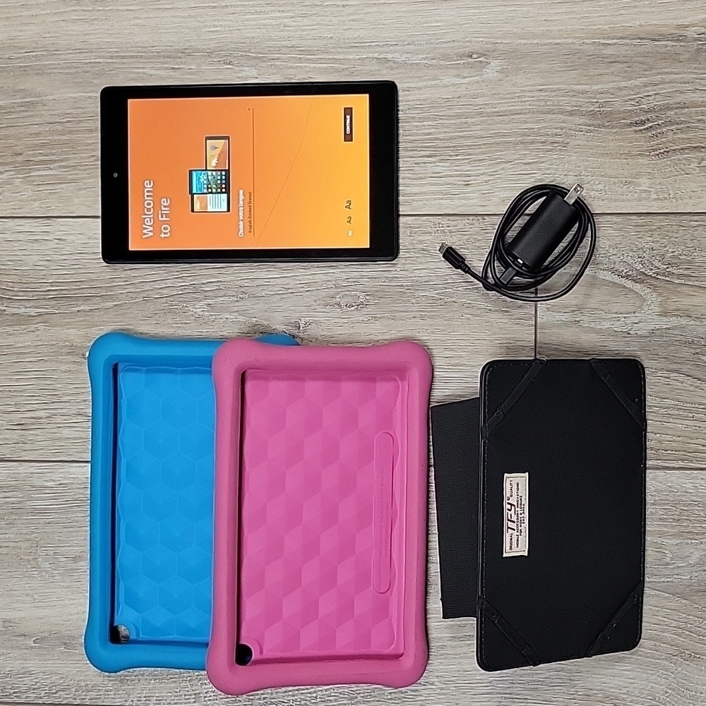 Amazon Fire Tablet with 2 Cases and a Headrest Holder